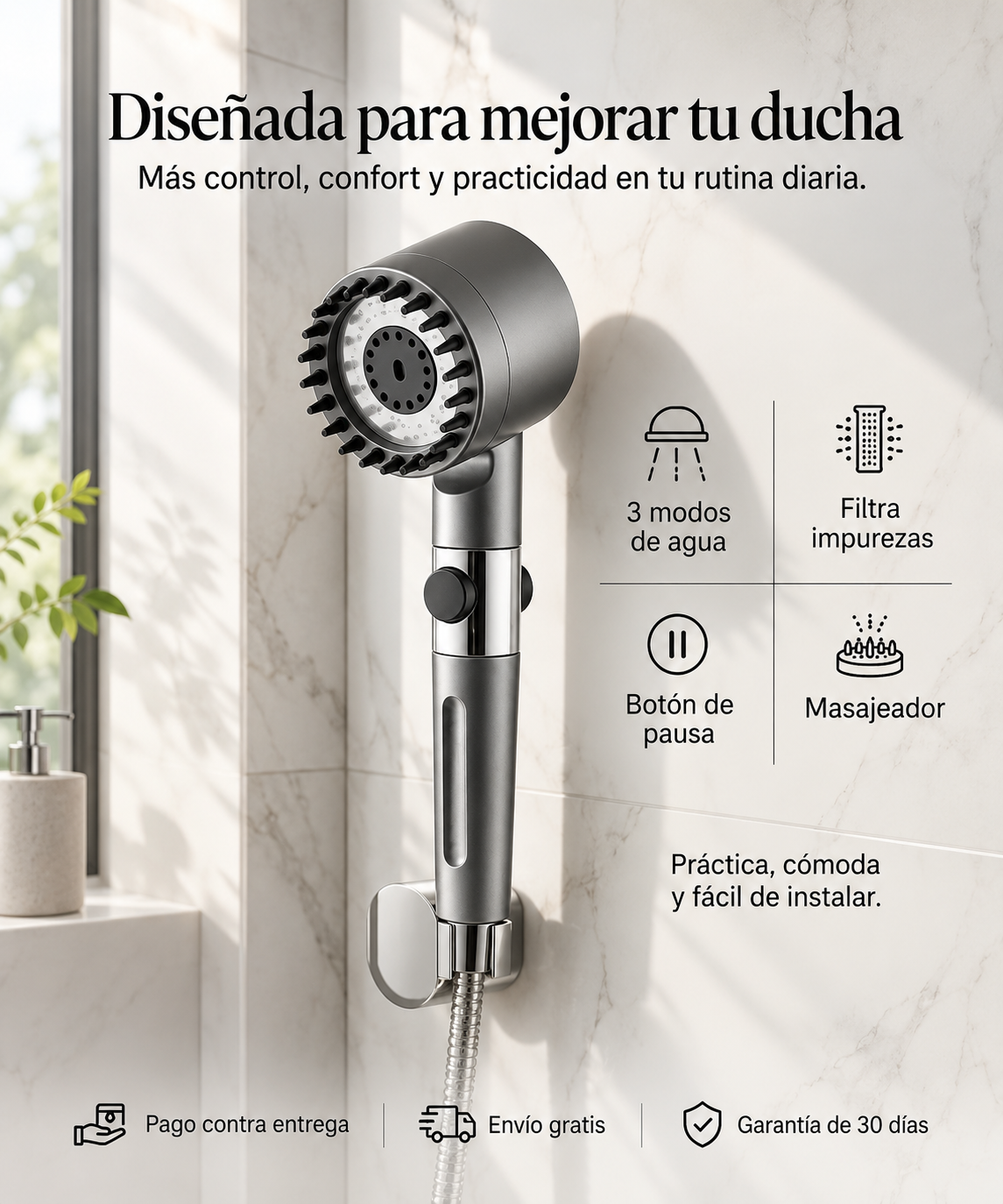 Hydralux Pro — Ducha de Alta Presión 4 en 1 con Filtro y Masajeador